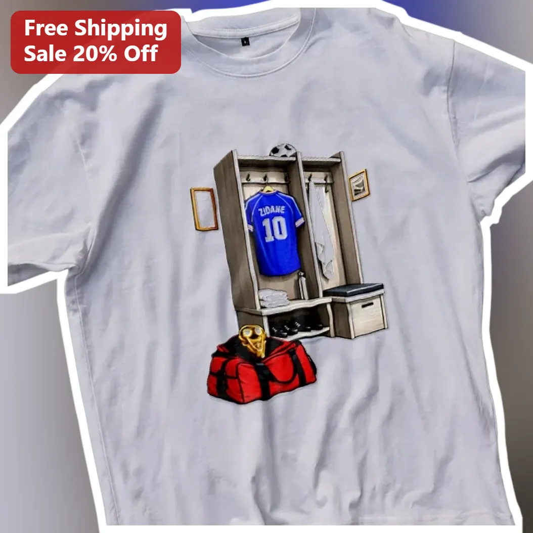 Zidane 10 French Football Legend Retro Locker Room Art Tee f — Los Angeles Zidane 10 French Football Legend Retro Locker Room Art Tee for Soccer Fans available at our Los Angeles warehouse
