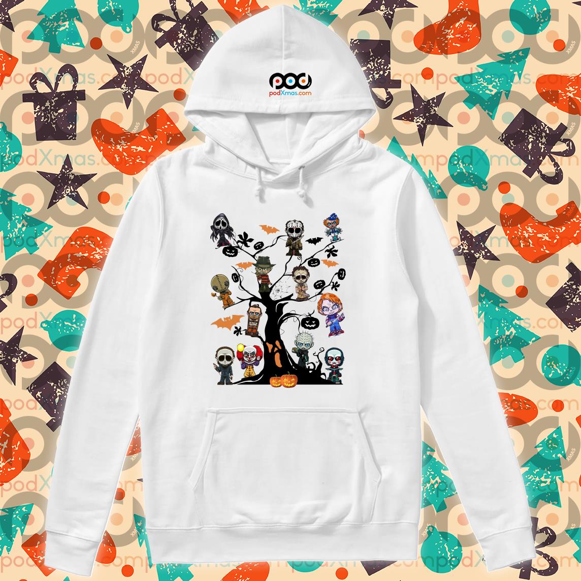 Horror characters Halloween Tree hoodie