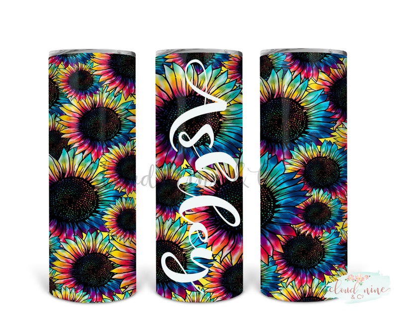 20oz Customized Skinny Tumbler Personalized Sunflower Water Bottle