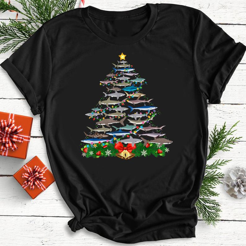 Shark christmas tree store shirt