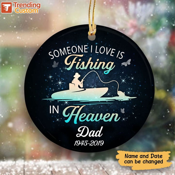 Get Fishing In Heaven Memorial Personalized Circle Ornament For