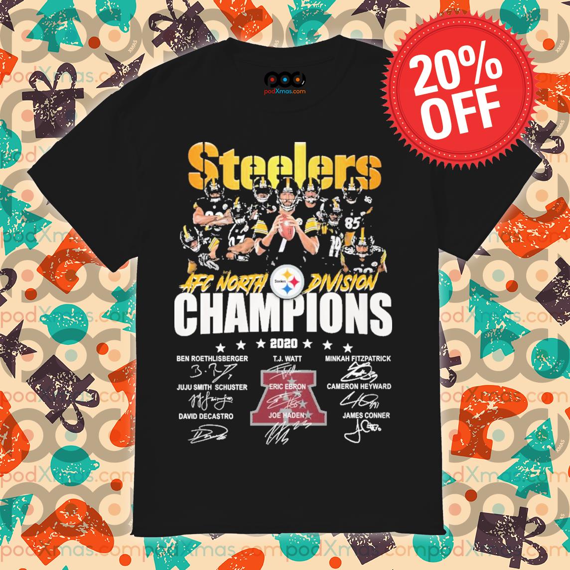 Pittsburgh Steelers AFC North Division Champion 2020 signatures t-shirt,  hoodie, longsleeve tee, sweater